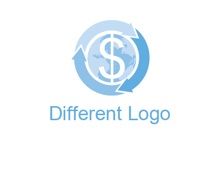 dollar sign inside the globe around 3 arrows logo