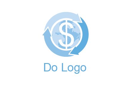 dollar sign inside the globe around 3 arrows logo