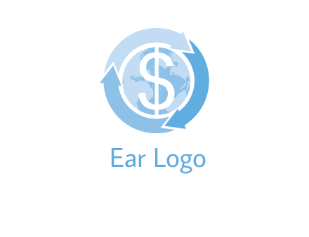 dollar sign inside the globe around 3 arrows logo