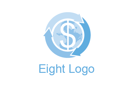 dollar sign inside the globe around 3 arrows logo