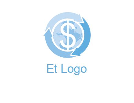 dollar sign inside the globe around 3 arrows logo