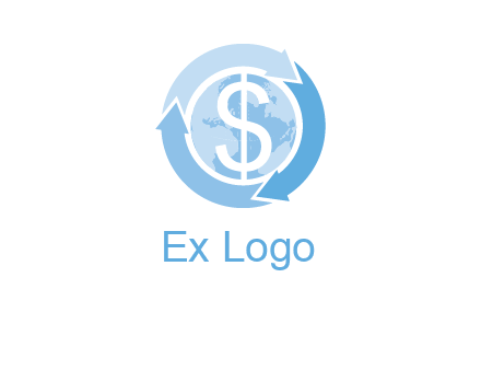 dollar sign inside the globe around 3 arrows logo