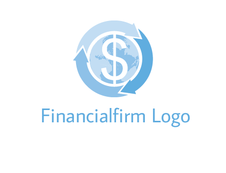 dollar sign inside the globe around 3 arrows logo
