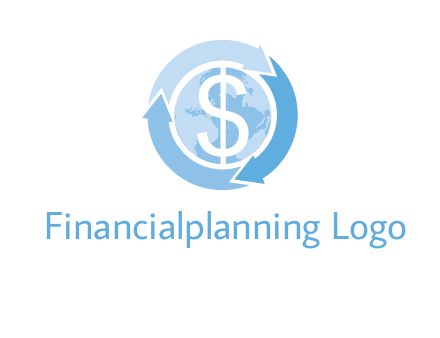 dollar sign inside the globe around 3 arrows logo