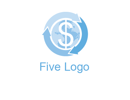 dollar sign inside the globe around 3 arrows logo