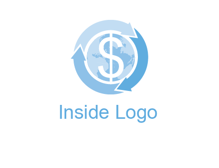 dollar sign inside the globe around 3 arrows logo