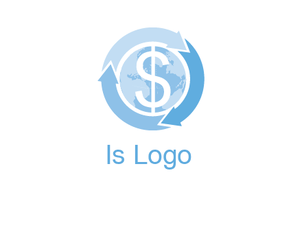 dollar sign inside the globe around 3 arrows logo