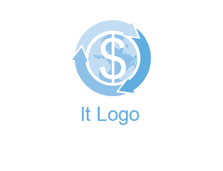 dollar sign inside the globe around 3 arrows logo
