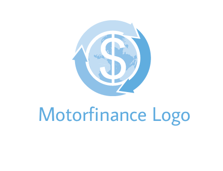 dollar sign inside the globe around 3 arrows logo