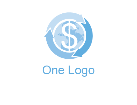 dollar sign inside the globe around 3 arrows logo