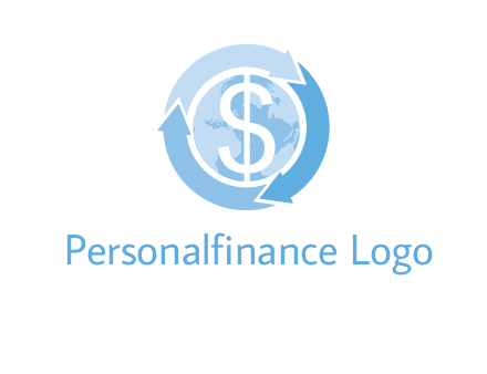 dollar sign inside the globe around 3 arrows logo