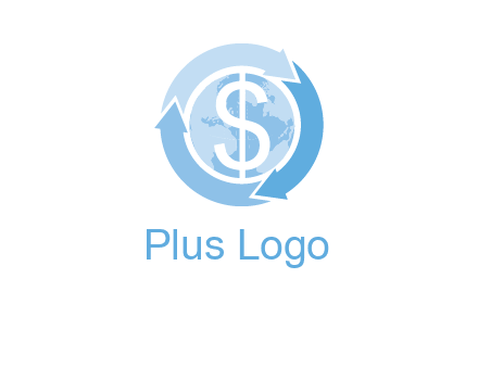dollar sign inside the globe around 3 arrows logo