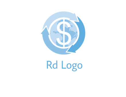 dollar sign inside the globe around 3 arrows logo