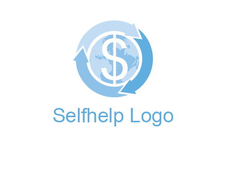 dollar sign inside the globe around 3 arrows logo