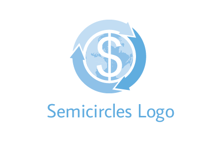 dollar sign inside the globe around 3 arrows logo