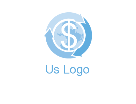 dollar sign inside the globe around 3 arrows logo