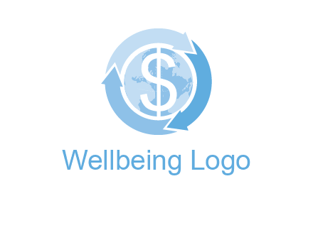 dollar sign inside the globe around 3 arrows logo