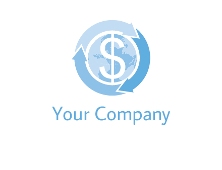dollar sign inside the globe around 3 arrows logo