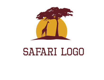 sun and tree with giraffe animal logo