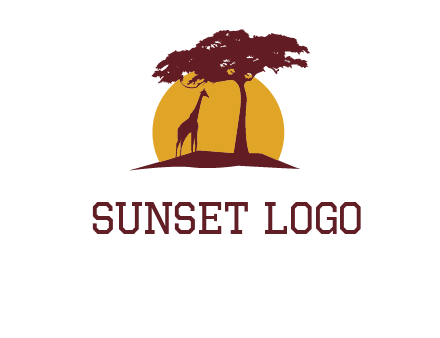 sun and tree with giraffe animal logo