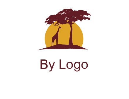 sun and tree with giraffe animal logo