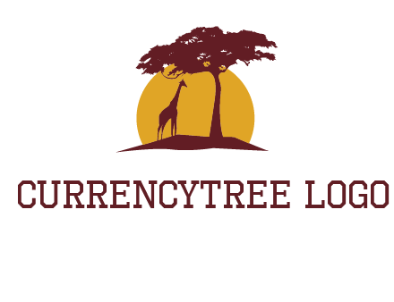 sun and tree with giraffe animal logo