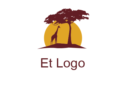 sun and tree with giraffe animal logo