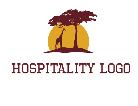 sun and tree with giraffe animal logo
