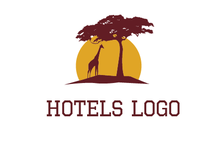 sun and tree with giraffe animal logo