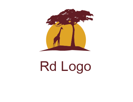 sun and tree with giraffe animal logo