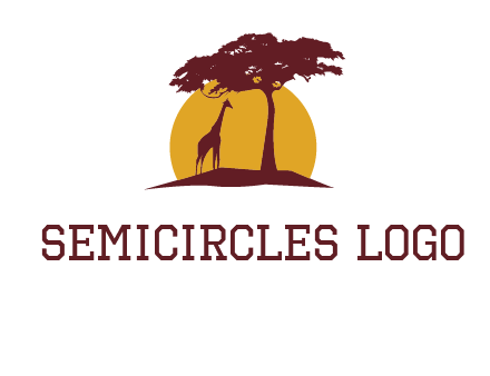 sun and tree with giraffe animal logo