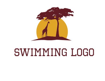 sun and tree with giraffe animal logo