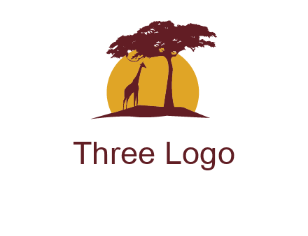 sun and tree with giraffe animal logo