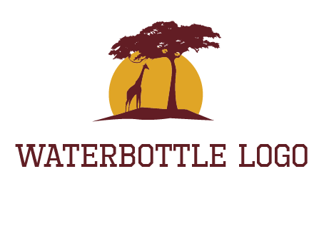 sun and tree with giraffe animal logo