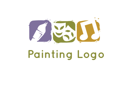 three rounded square with art brush mask and music icon logo