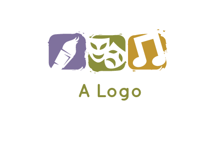 three rounded square with art brush mask and music icon logo