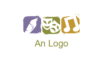 three rounded square with art brush mask and music icon logo