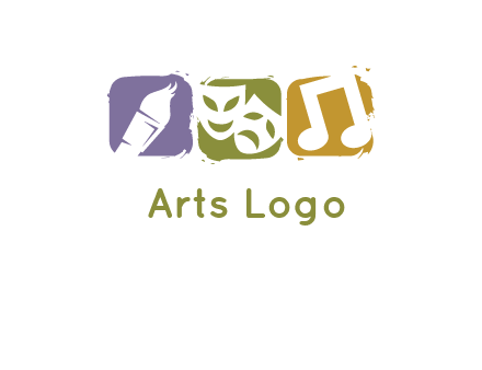 three rounded square with art brush mask and music icon logo