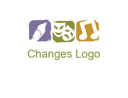 three rounded square with art brush mask and music icon logo