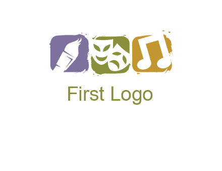 three rounded square with art brush mask and music icon logo