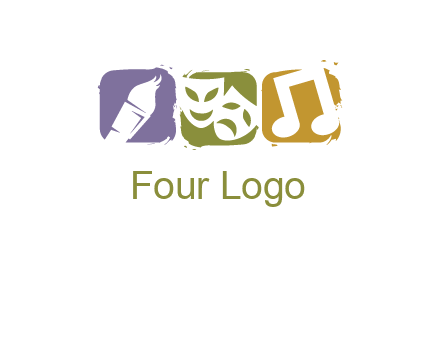 three rounded square with art brush mask and music icon logo