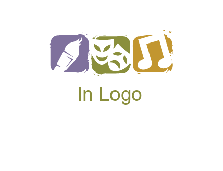 three rounded square with art brush mask and music icon logo