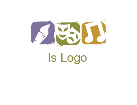 three rounded square with art brush mask and music icon logo