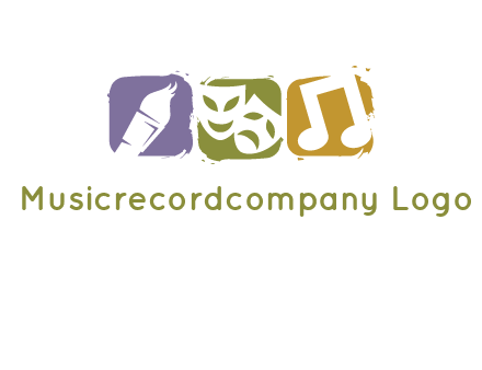 three rounded square with art brush mask and music icon logo