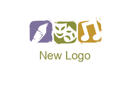 three rounded square with art brush mask and music icon logo