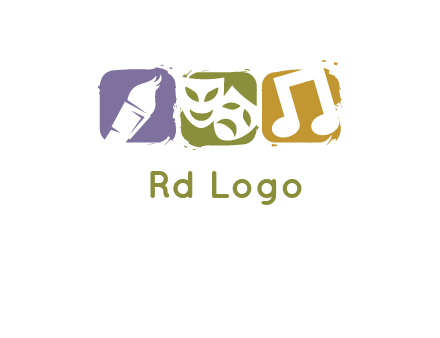 three rounded square with art brush mask and music icon logo