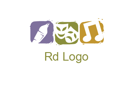 three rounded square with art brush mask and music icon logo