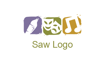 three rounded square with art brush mask and music icon logo