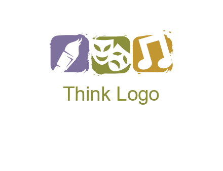 three rounded square with art brush mask and music icon logo