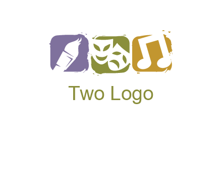 three rounded square with art brush mask and music icon logo